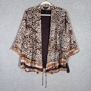 NEW Notations Sheer Kimono Top 2X Leopard Flowy 2‎ Piece Tank Maximalist 90s